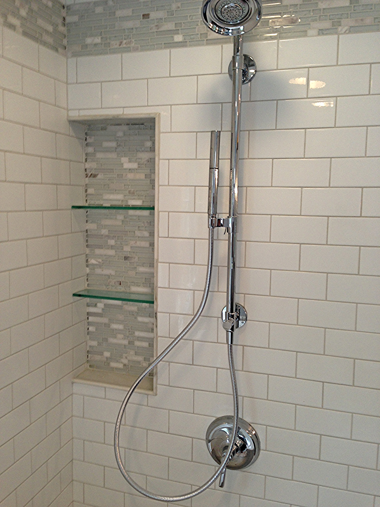 14" x 36" recessed niche with glass shleving