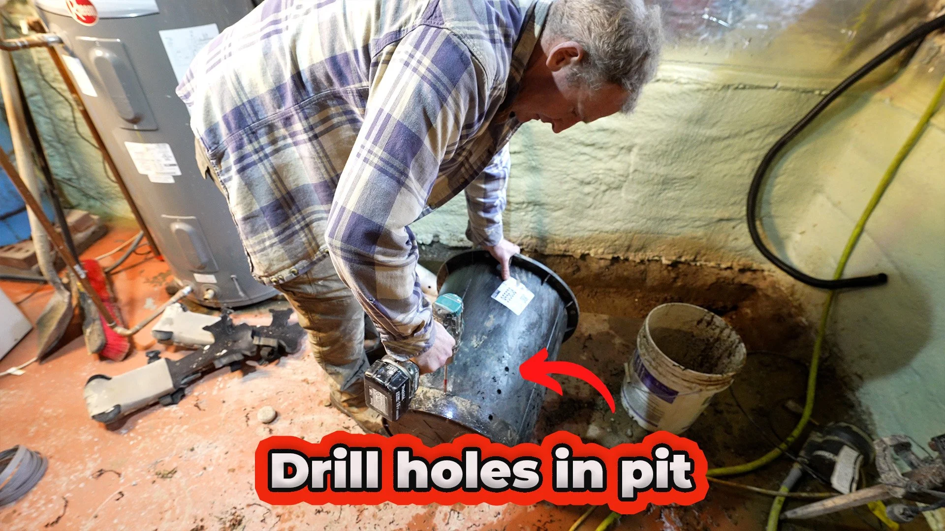 Drilling holes into sump pump basin