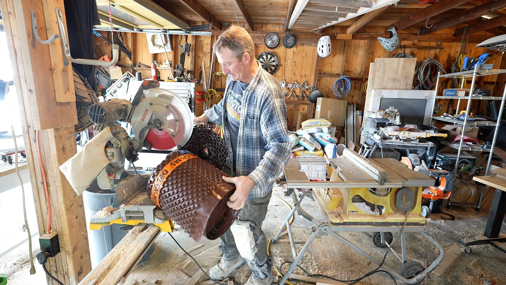cutting wall membrane for interior French drain system