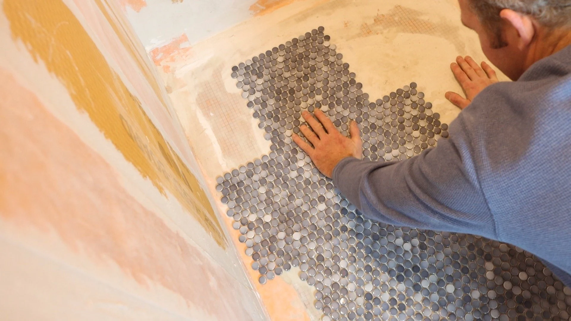 penny tile for a shower floor
