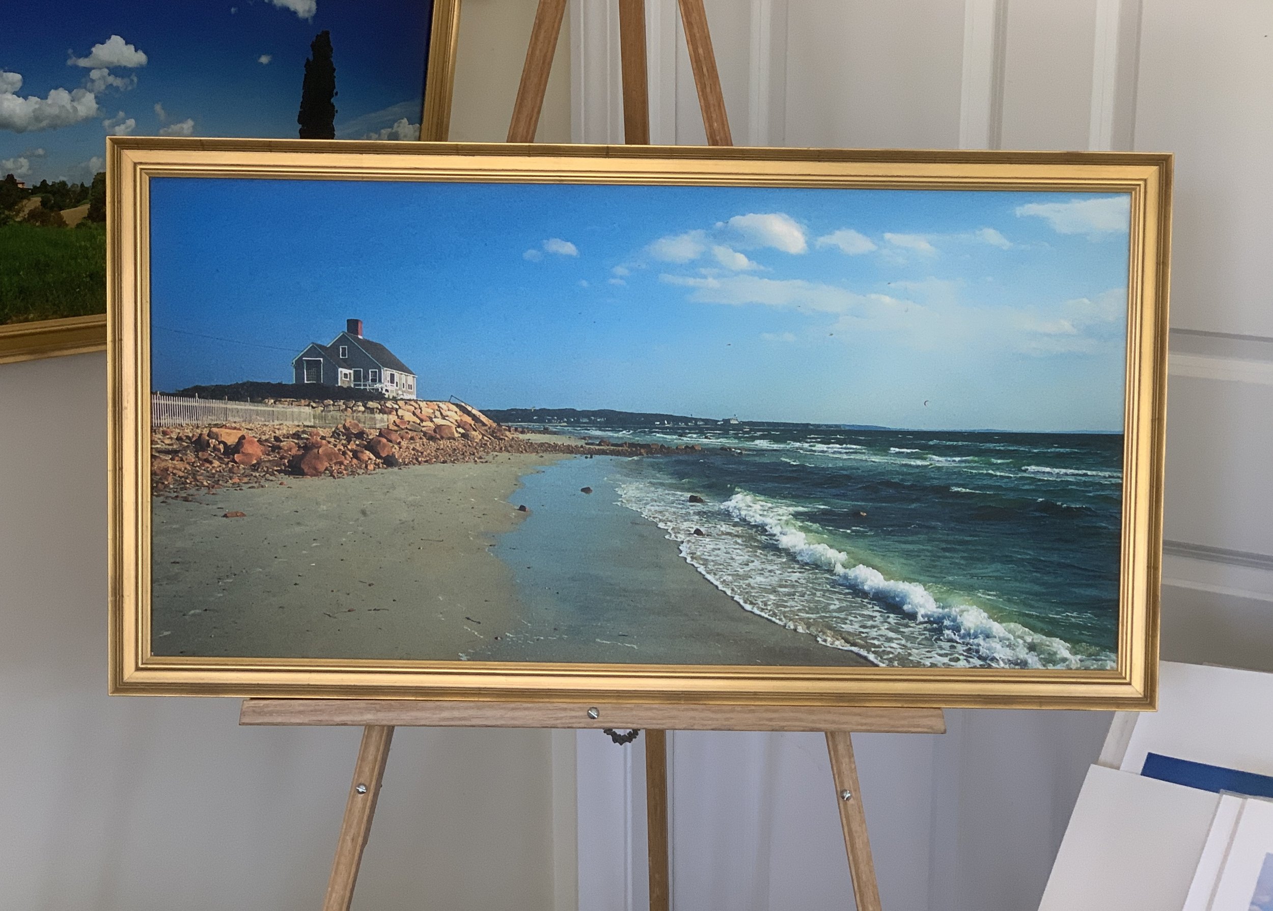 Black Beach Late in the Day: varnished, mounted, framed - 15x30 image, 16x32 overall