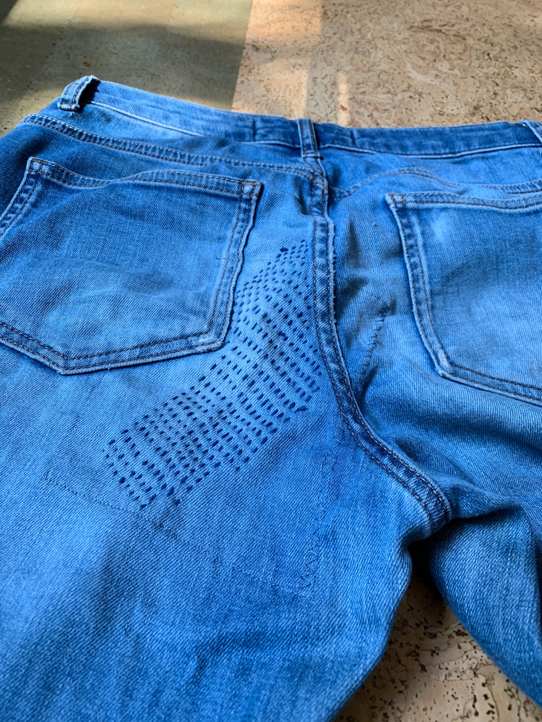 Also, reinforced the seat, which gets a lot of concentrated wear from my bike saddle.