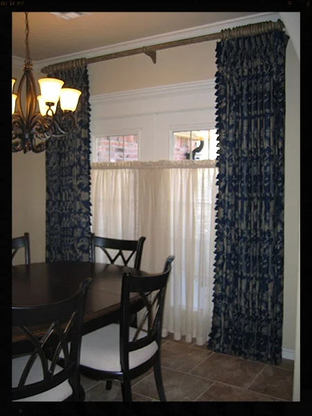 Stationary Pinch Pleated Drapery Panels w/Shirred Cafes