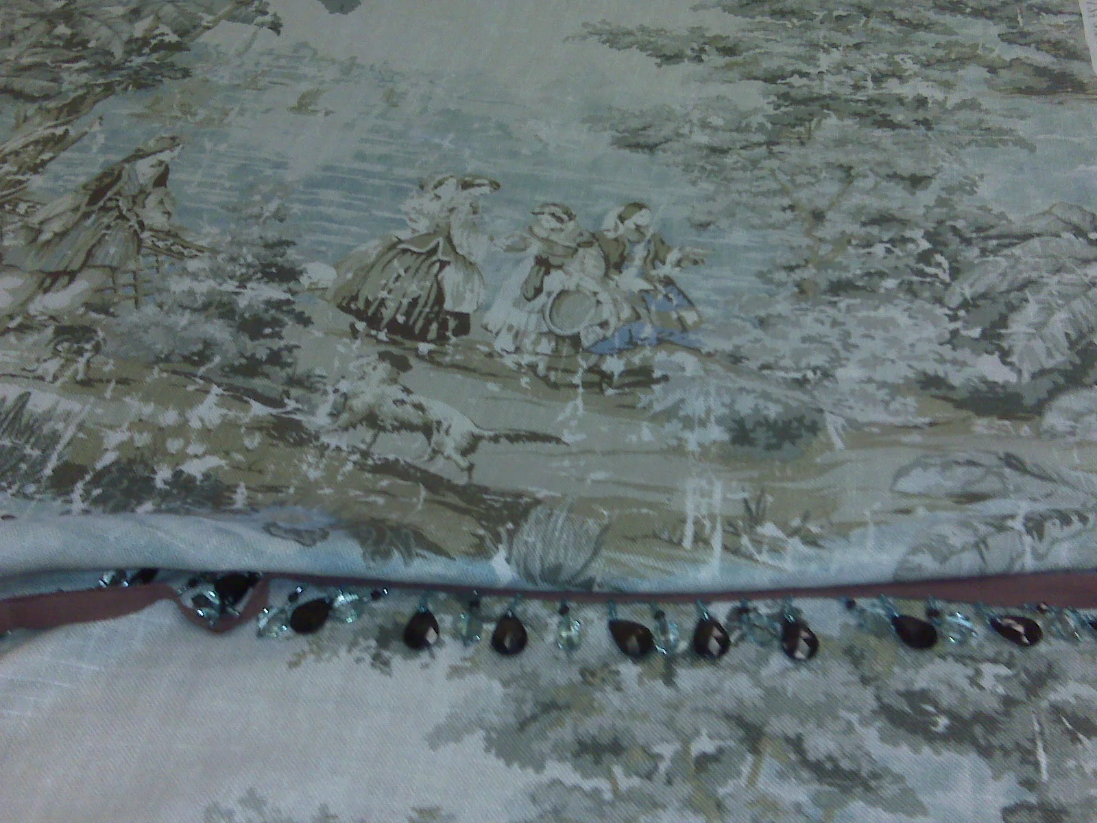 Beautiful "old world" toile w/bead trim