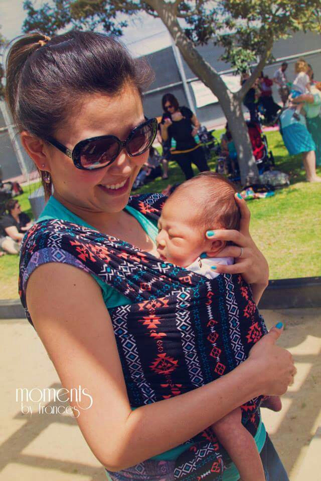 Photo by Moments by Frances Photography; at 3rd Anniversary So-Cal Babywearer Playdate; Logan at 3 weeks.