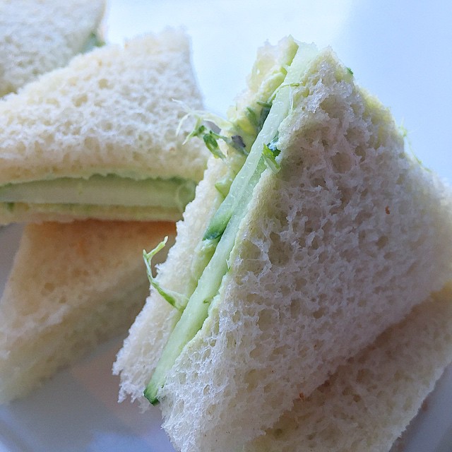 Tea sandwich 3 Rampscallion ( literally ramps and scallions) cream cheese with cucumber #foodstagram.jpg