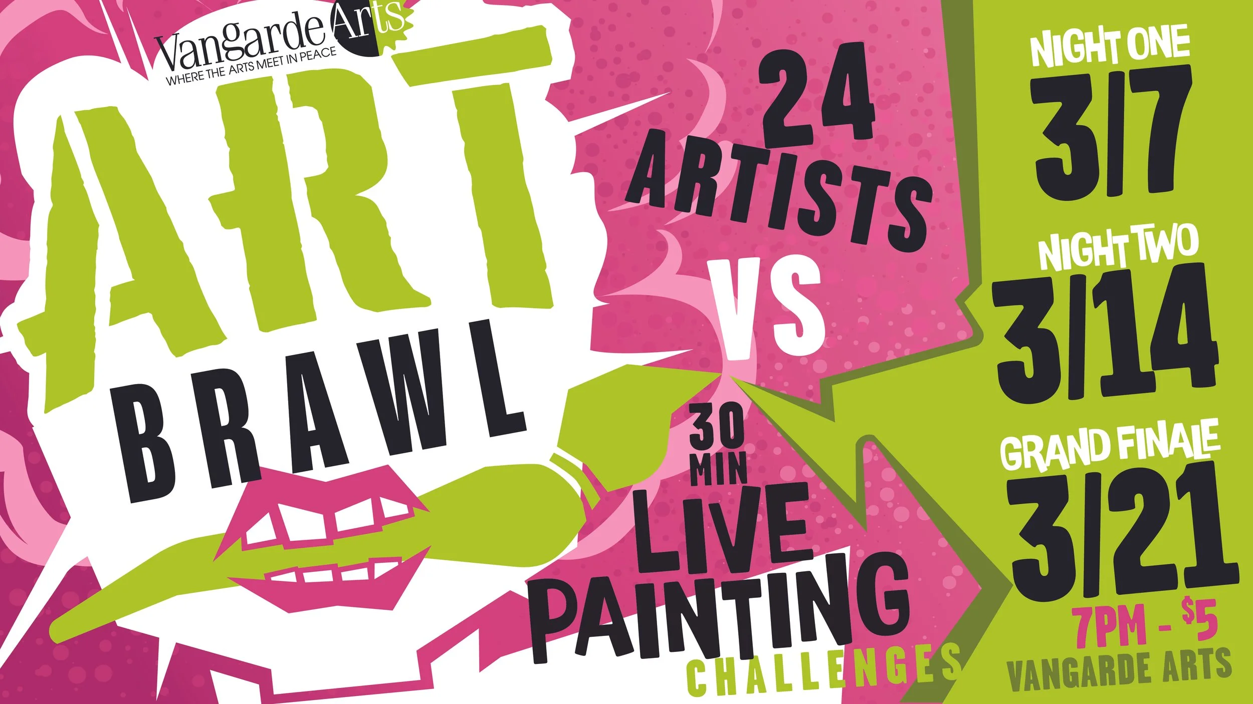 Graphic for Vangarde Arts' Art Brawl live painting challenge in 2026