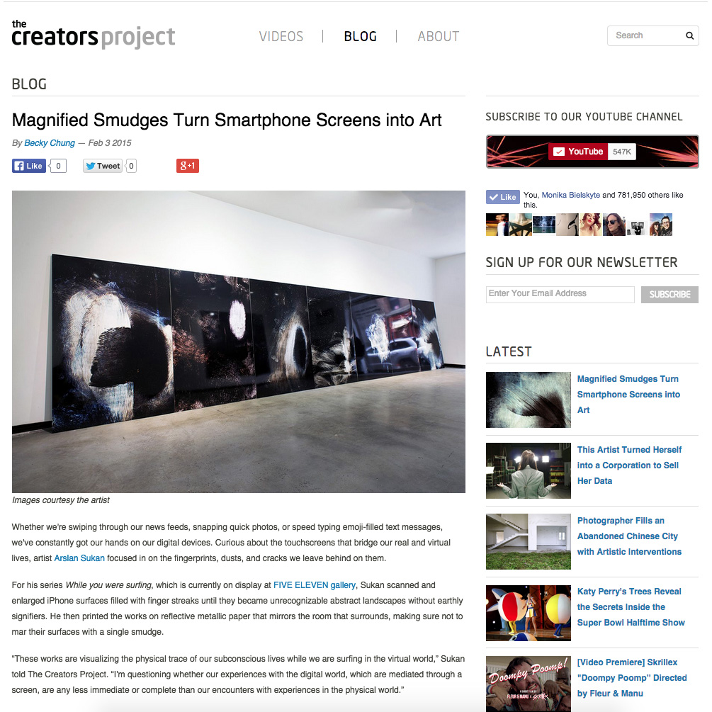 the creators project | Review by Becky Chung http://thecreatorsproject.vice.com/blog/magnified-smudges-turn-smartphone-screens-into-art