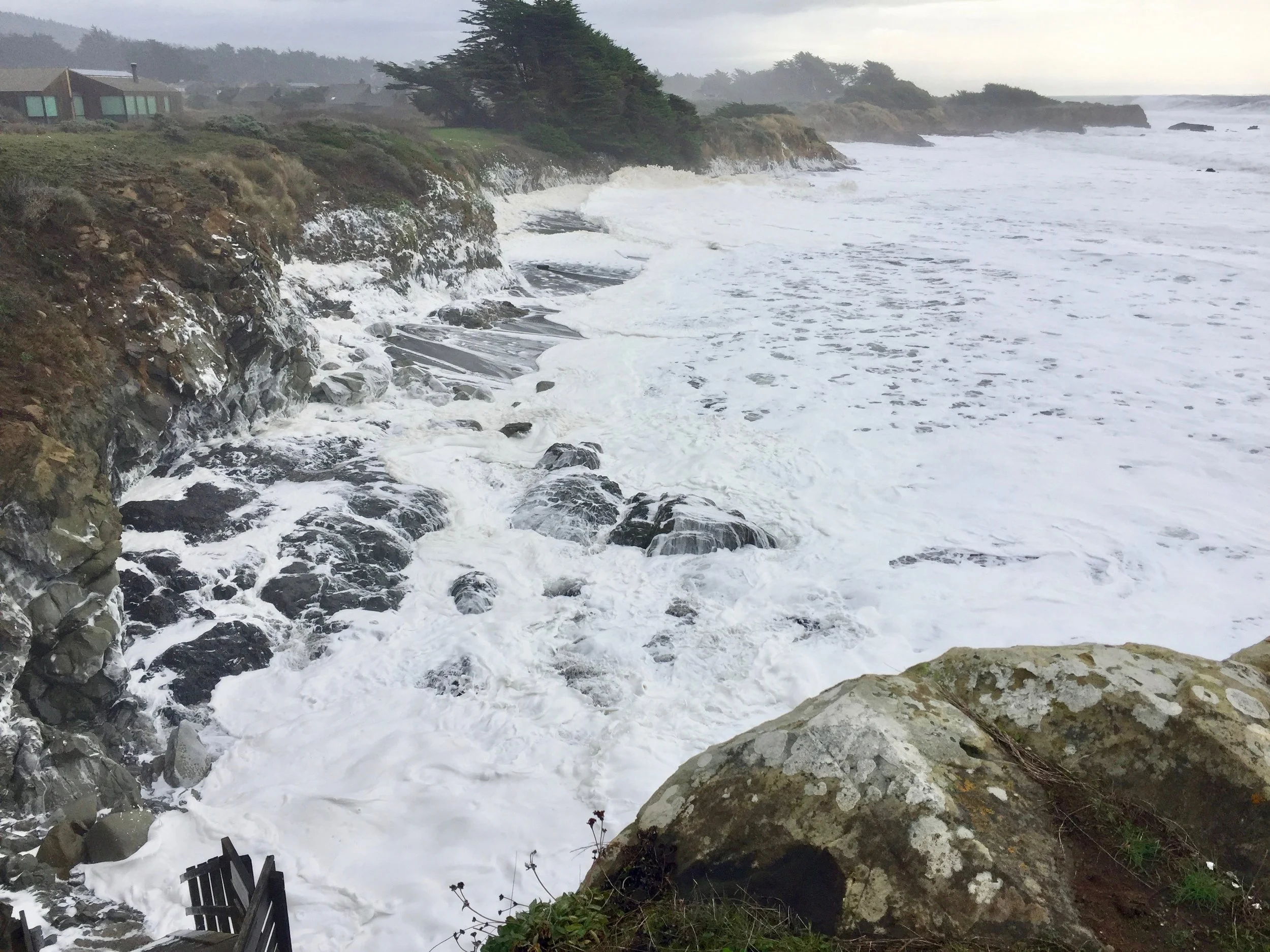 Walk-on-Beach in front of Casa Pacis during a super storm, with up to 50’ waves (photo by Klaus, 1/17/2019)
