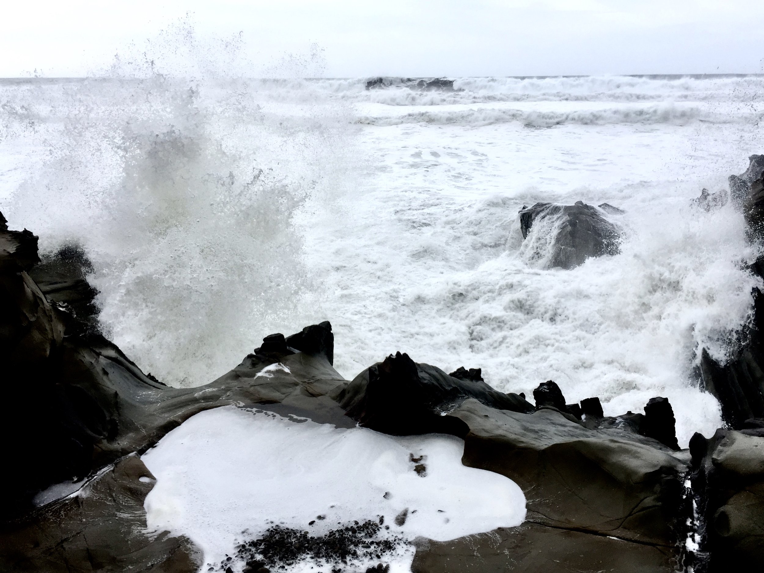 Wave watching near Casa Pacis in a heavy winter storm (1/17/2019)