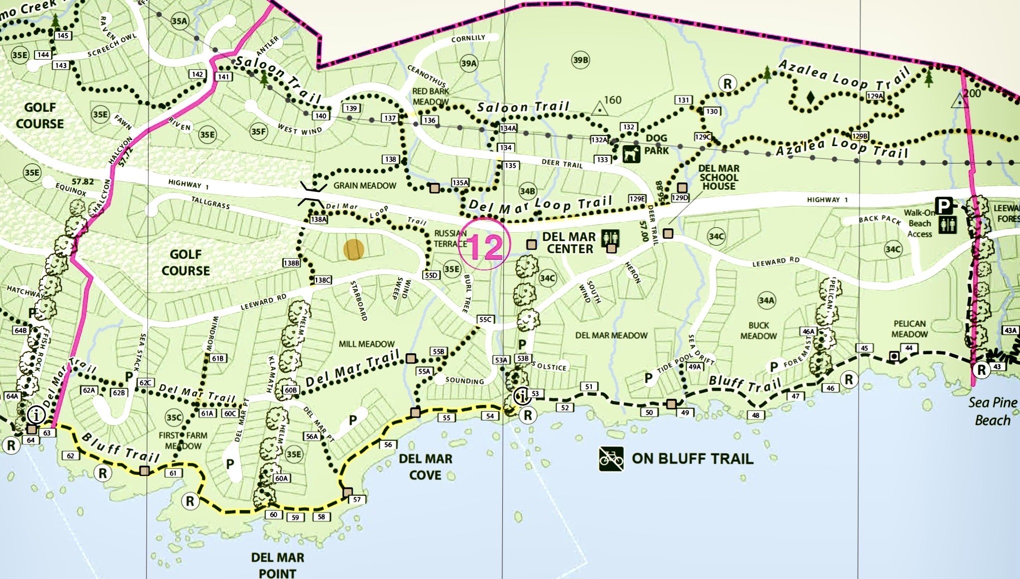 Bella Vista (yellow dot) overlooks the coast right and left far beyond the end of the map. 