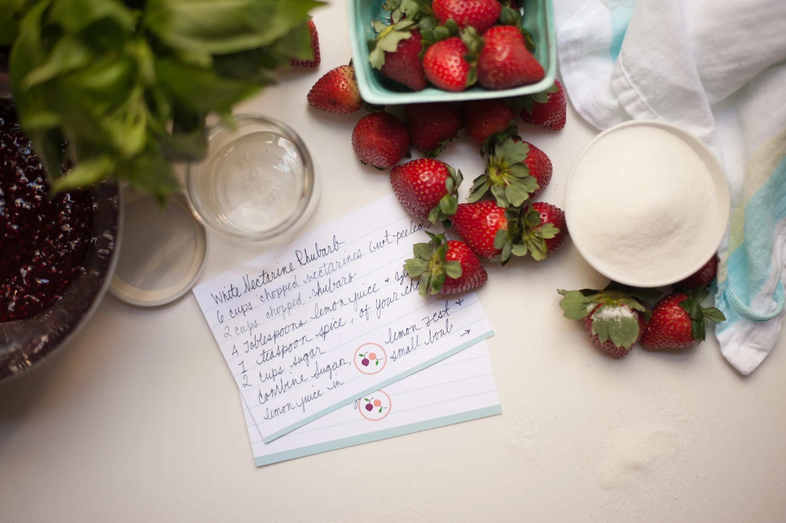 Context // Smash and Bramble is a fictional Jam company. It is owned by Sarah (a chef) and Tom (a graphic designer). This couple owns an orchard in Oregon where they make their products. Concept // Smash and Bramble Recipe Cards were designed by Tom and used daily by Sarah. She is always creating new recipes and uses these branded cards to write them. *Photo by Liga Photography, Staging by KalinKalin