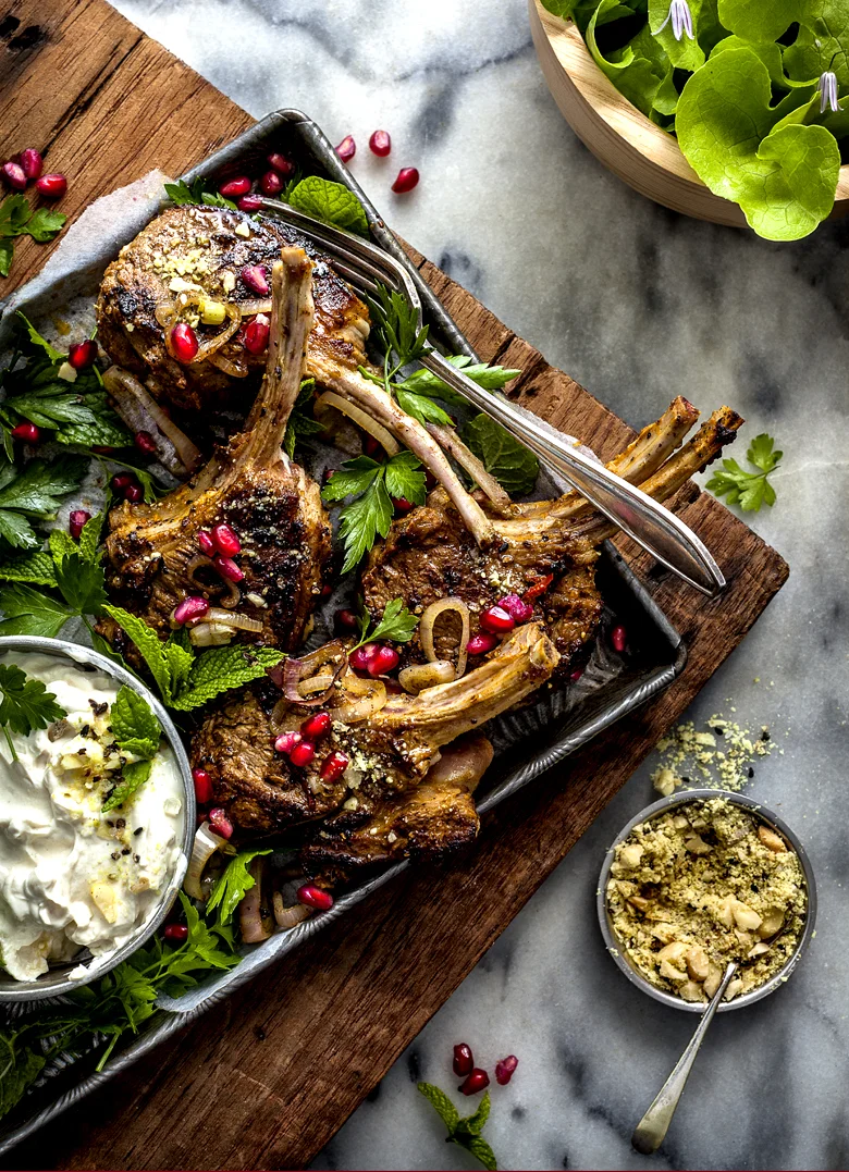 The Food Union - Spiced Lamb Cutlets with Labne, Dukkah and Pome