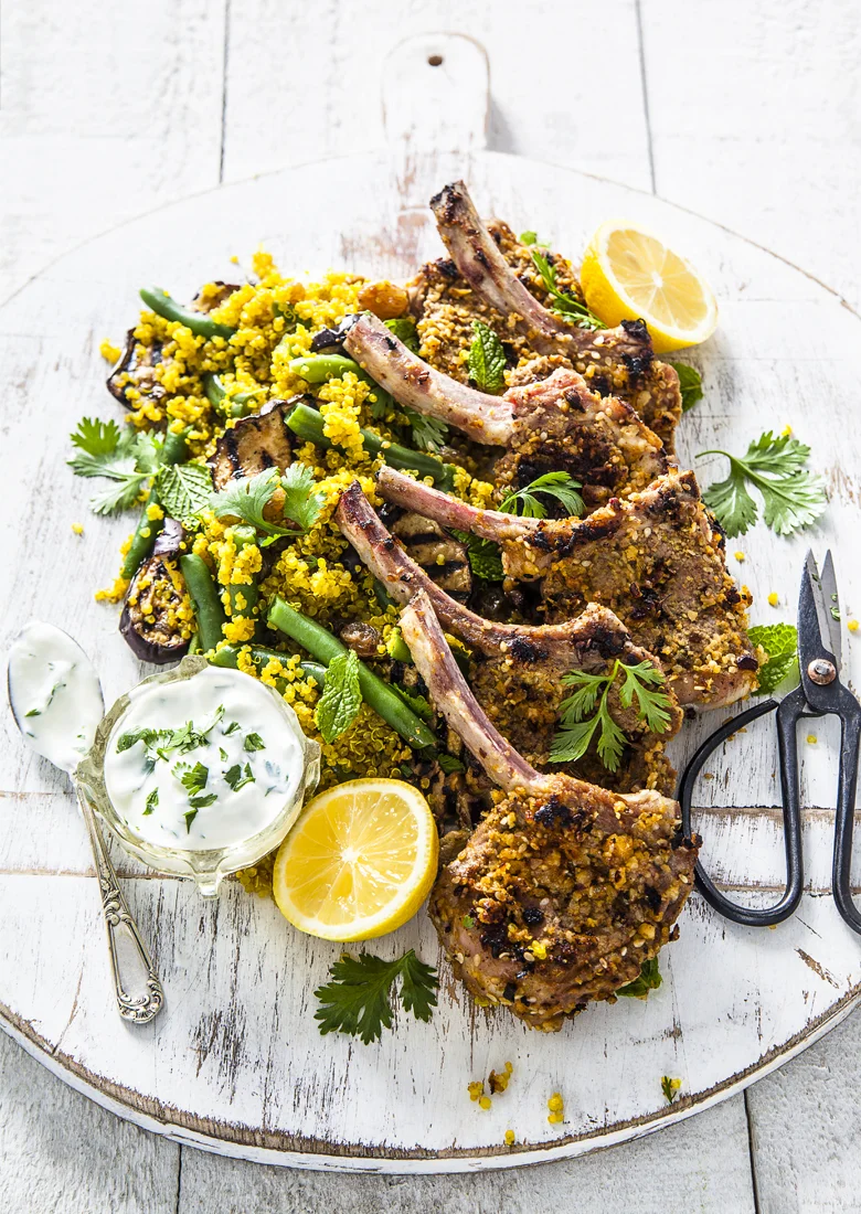 The Food Union - Dukkah Lamb Cutlets with Quinoa & Aubergine Sal