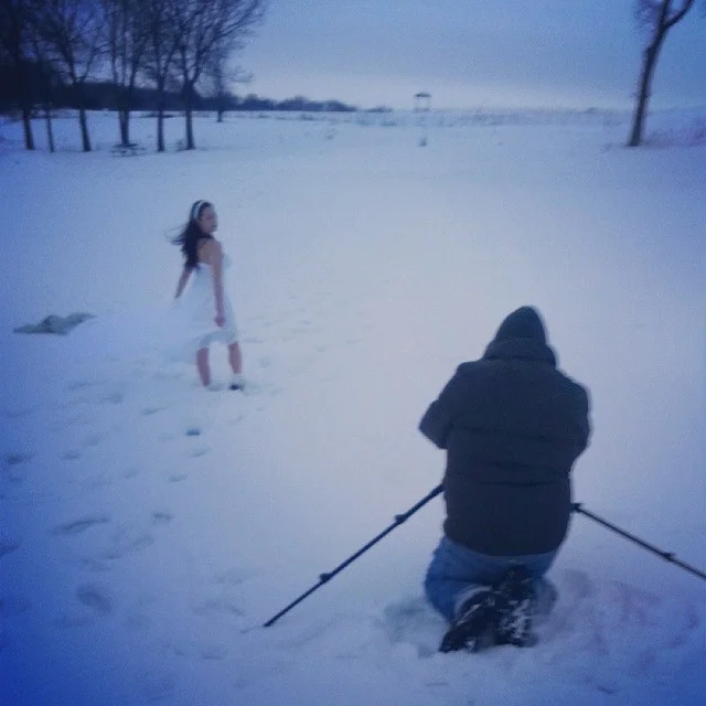 Based on our relative states of dress, I couldn't complain about the cold at the time, but I can here and now! Behind the scenes photo courtesy of Aubrey Castleberg