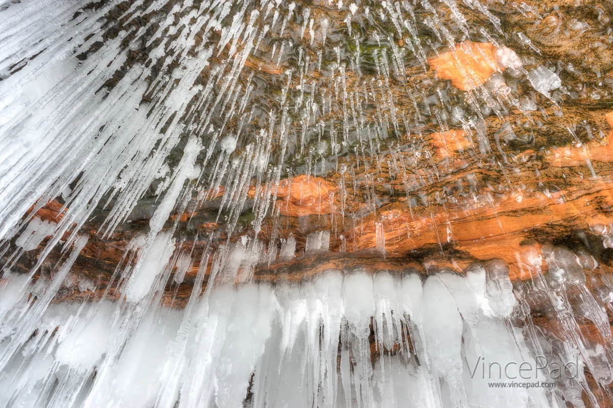 The roof of this cave had a very clear, slick coating of ice from which the icicles dripped. This was one of Amy's favorite photos.