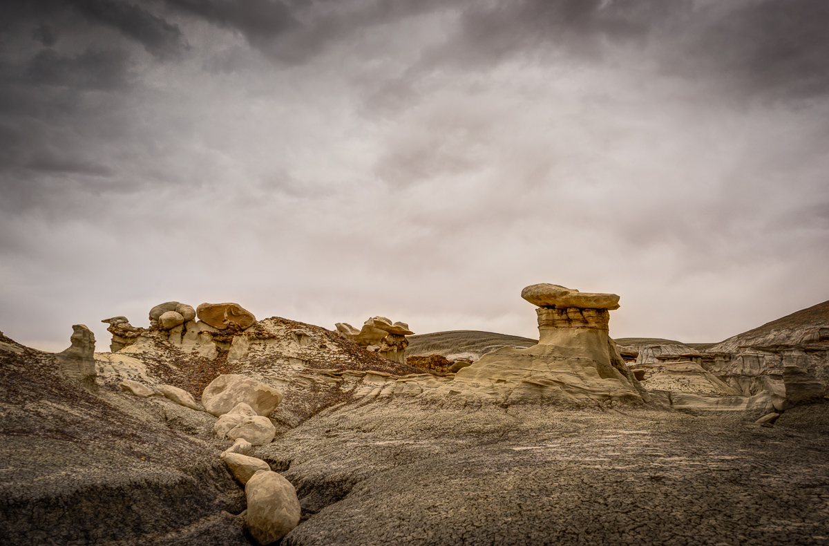 Sandstone hoodoos on top of a coal bed.