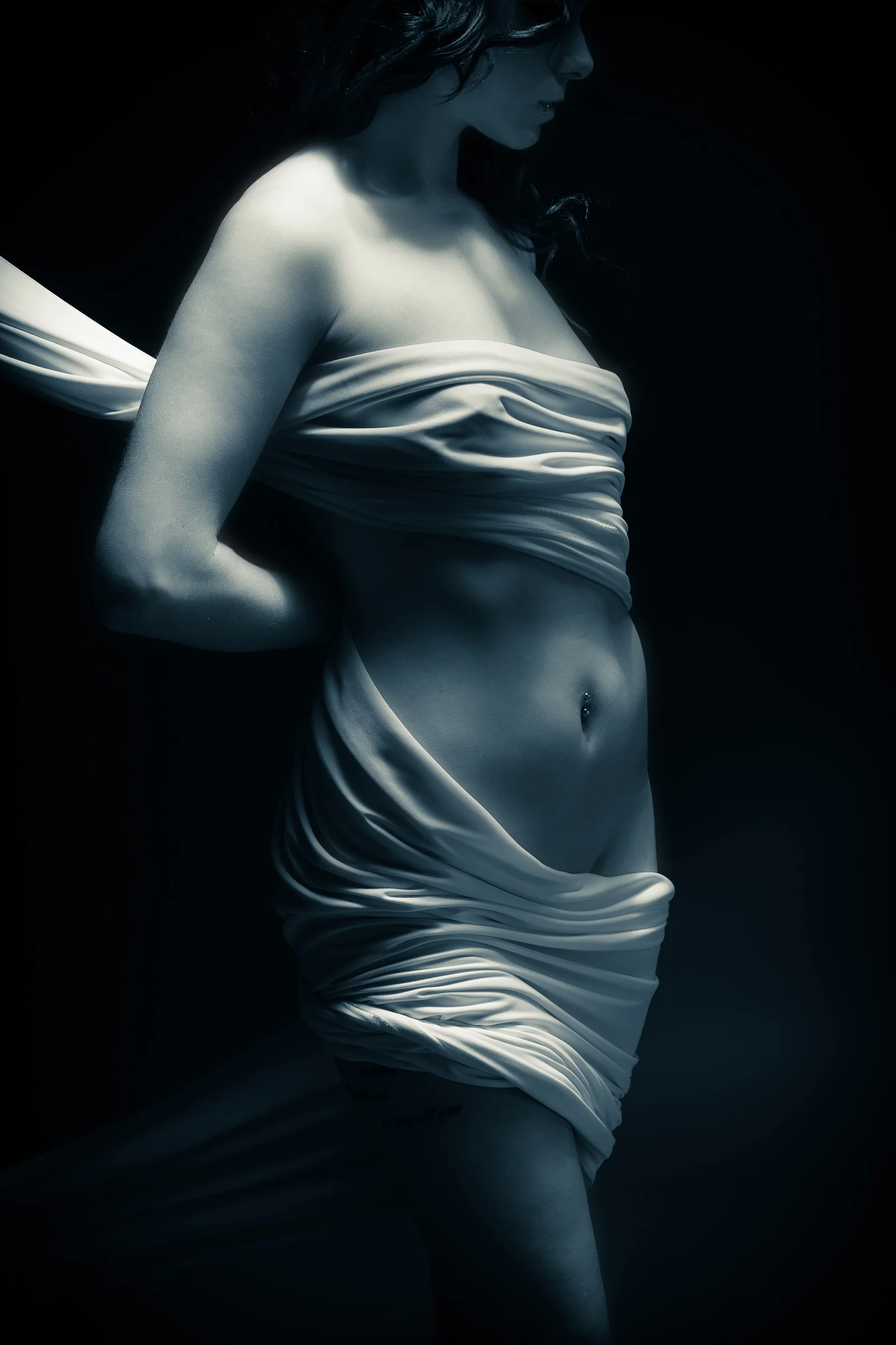 Annie wrapped in fabric