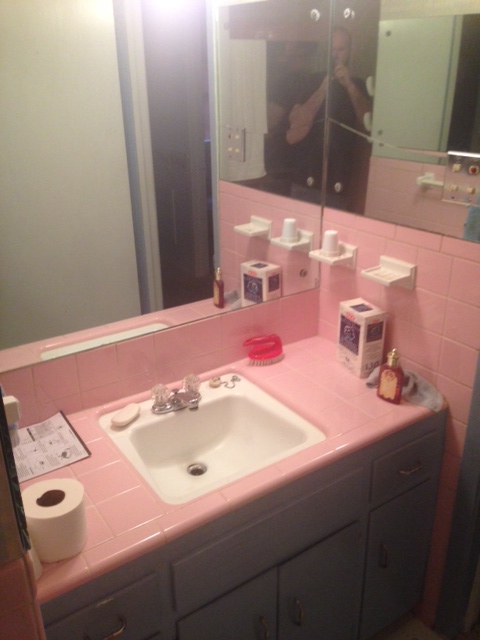 BEFORE, We will try to save the vintage pink tile. It's all about what you pair it with.