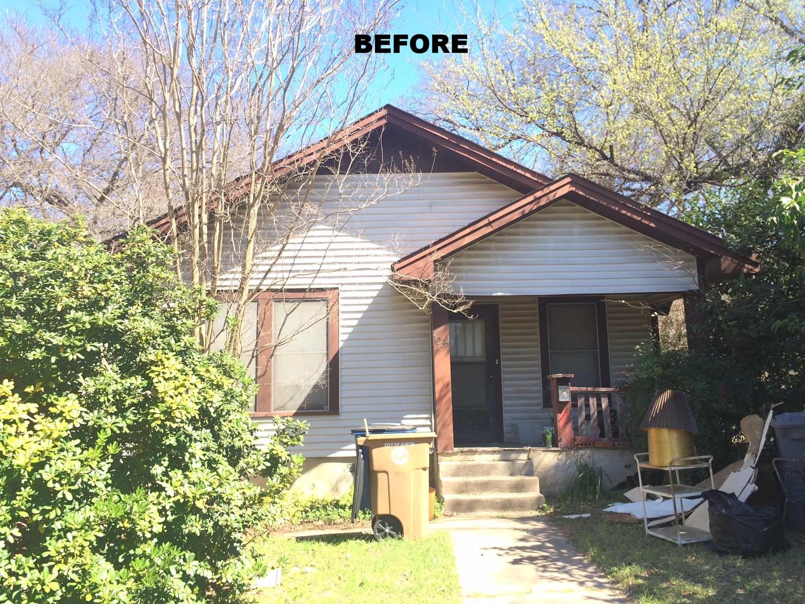 This before pictures doesn't quite show the extremely poor condition of this "Tear Down". The roof had sagged in many spot and trees limbs were sticking into the attic!