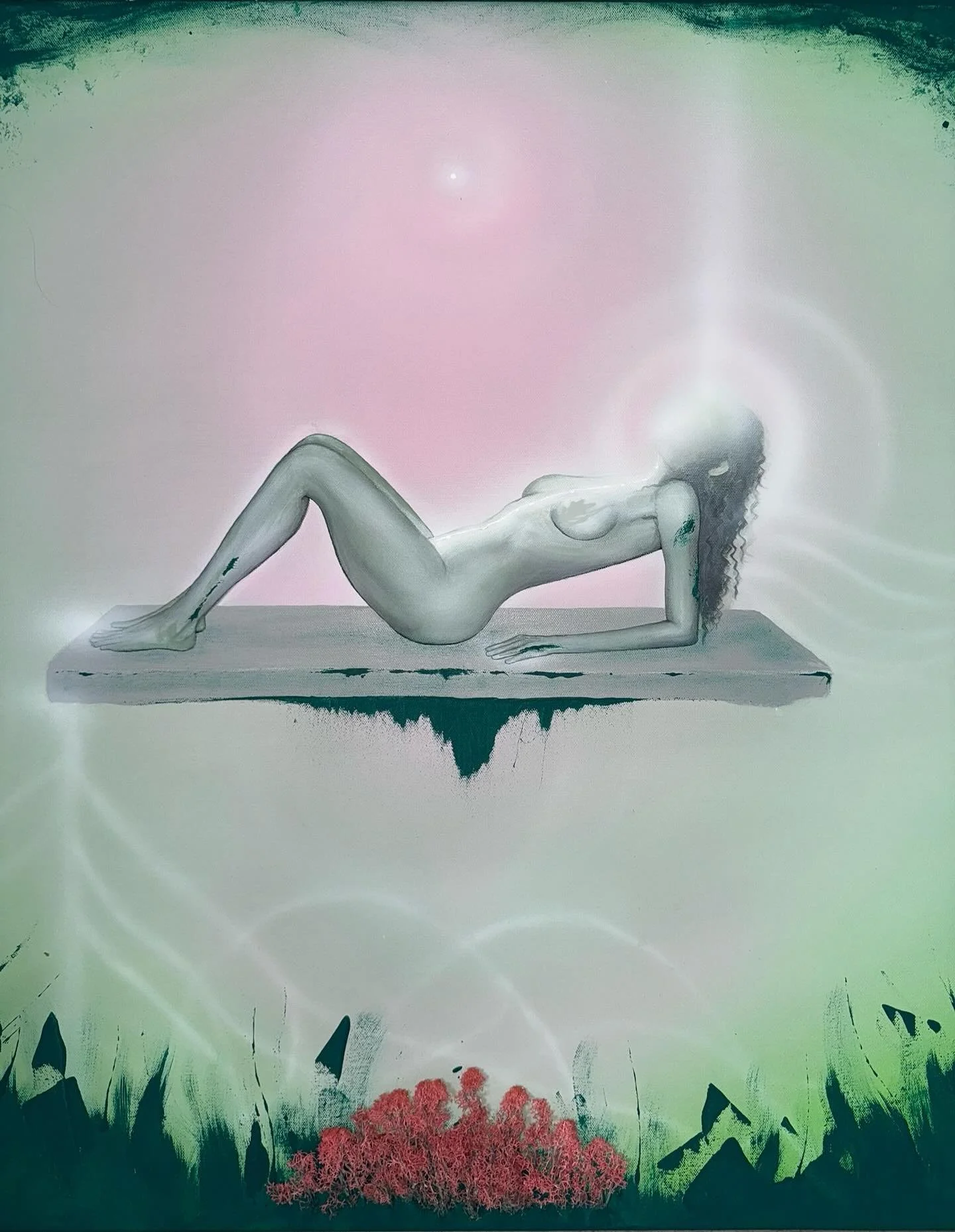 Truth. 
In Acrylic. 
A mycelial network of pink preserved moss is painted into the portrait down below.

I censored the painting for instagram so as to not disturb the bots/ops 
(Please let me keep this post~I&rsquo;ll be on my best behavior!!)

Orig