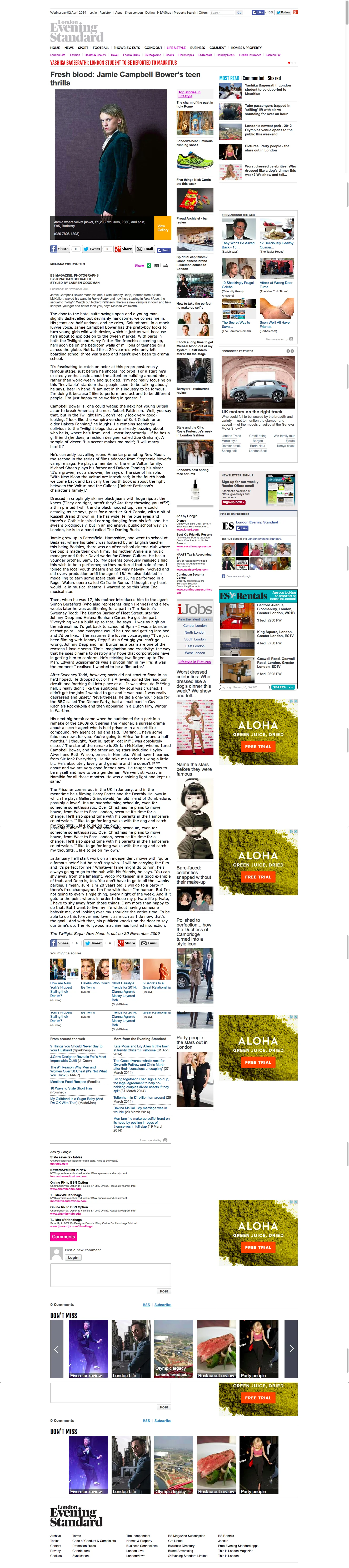 London Evening Standard - 11.12.09 - Jamie Campbell Bower.jpg