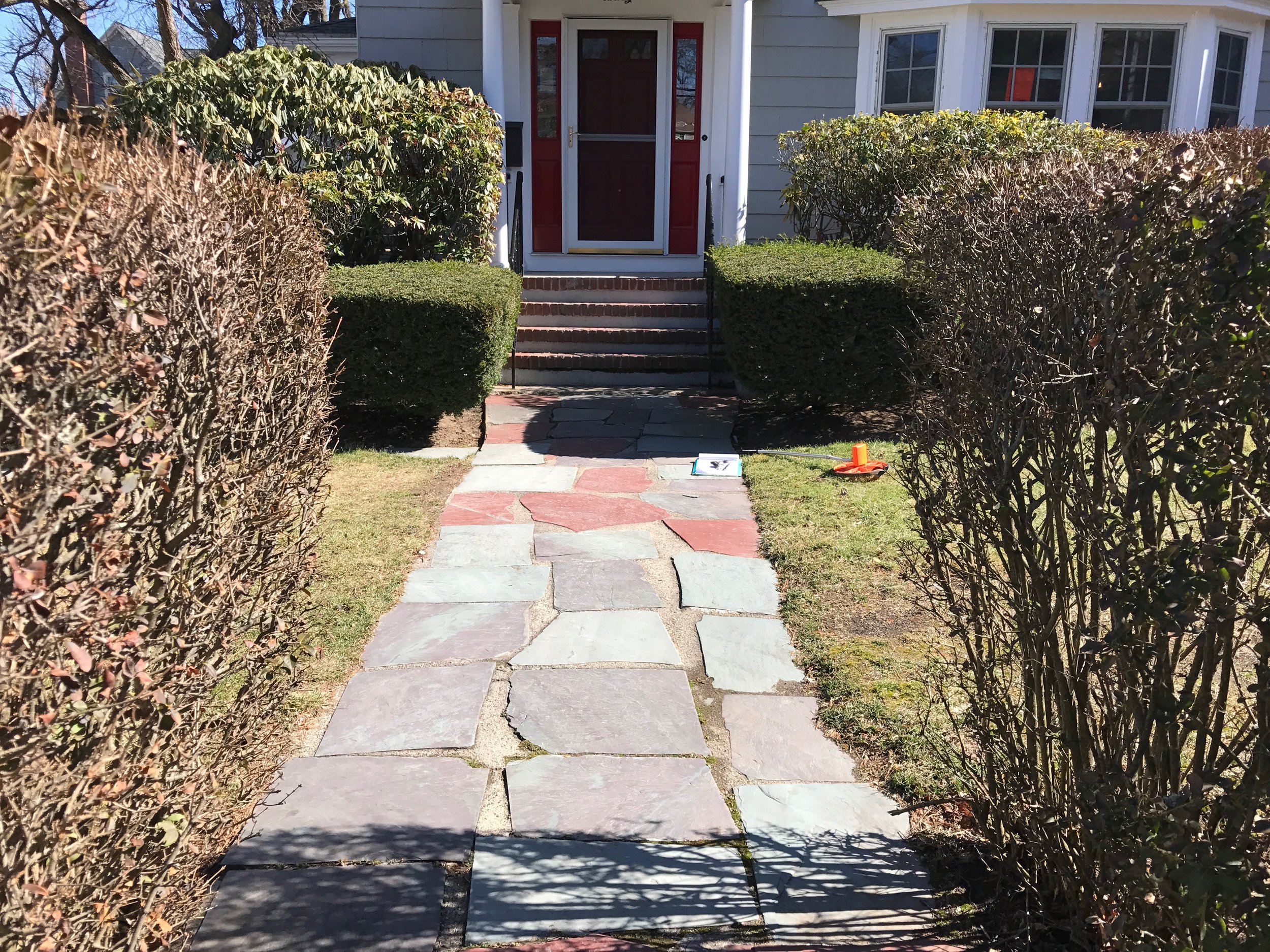 This cute Newton cape was in significant disrepair. The original owners had let the shrubs grow right up over the windows. The walkway and the old backyard terrace were crumbling. A few key changes brought this adorable abode into the modern world.