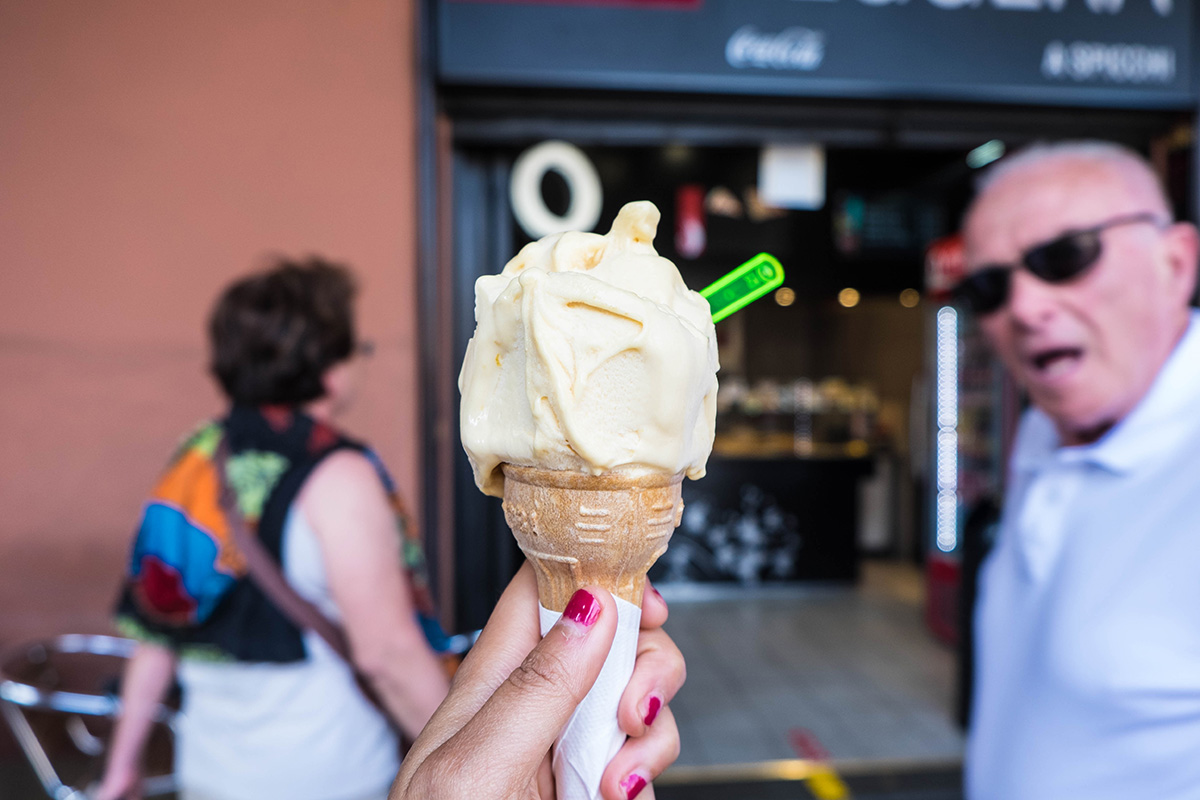 Melon gelato - my first bite in Italy.