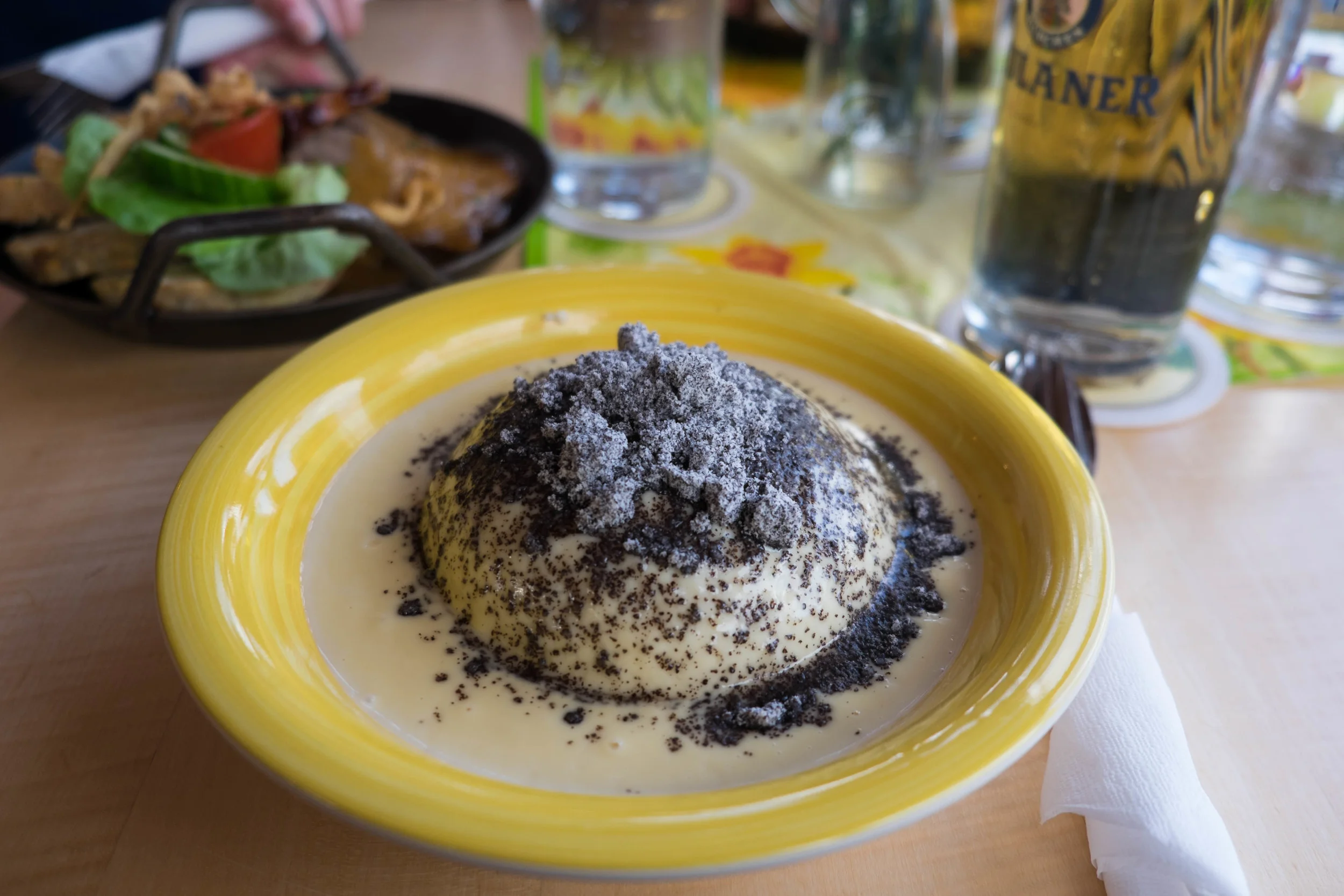 Knodel - Germany sweet poppy seed filled dumpling. Quite an interesting dish. It's sweet and this is considered a main dish in this part of Germany. Birgit and Ellen both ordered this to eat and they say this is a childhood comfort food dish.