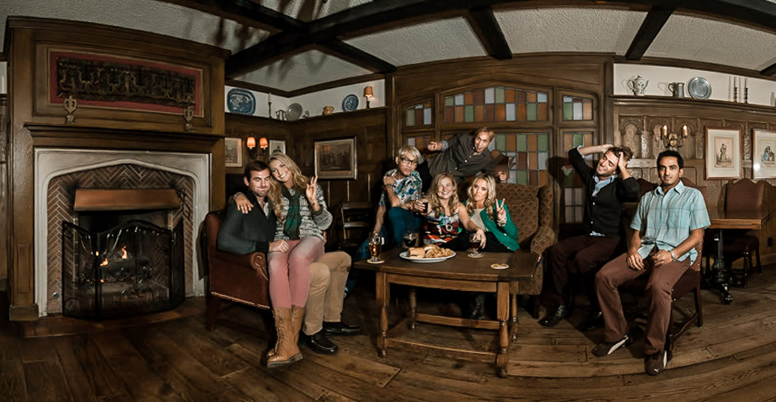 First panoramic behind the scenes creative team shot. This was also the first panorama that was indoors with models. Four models. Initially, I set up lights for the whole scene. The resulting panorama made SideDoor at Five Crowns in Corona Del Mar look like a dungeon. I almost called it a day and then instantly I said we have to try this one more time without artificial lights. The result was warm and cozy. Check it out here . And believe it or not, I shot this panorama group shot, selfie style. But with a tripod. I was the one to fire the shutter.