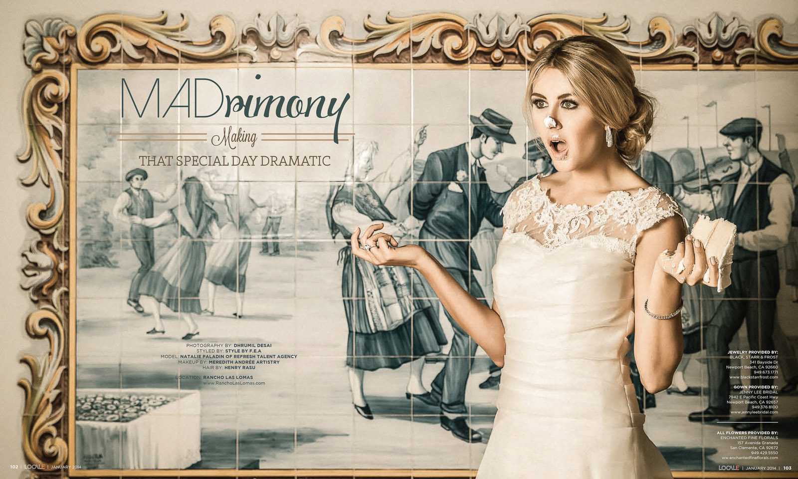 The inside spread from the cover editorial shown above. It was a fashion shoot. Clearly, not so typical. The goal was to show a bride running high on emotions during her wedding day. Never had I ever had to tell a model to cry for photography.