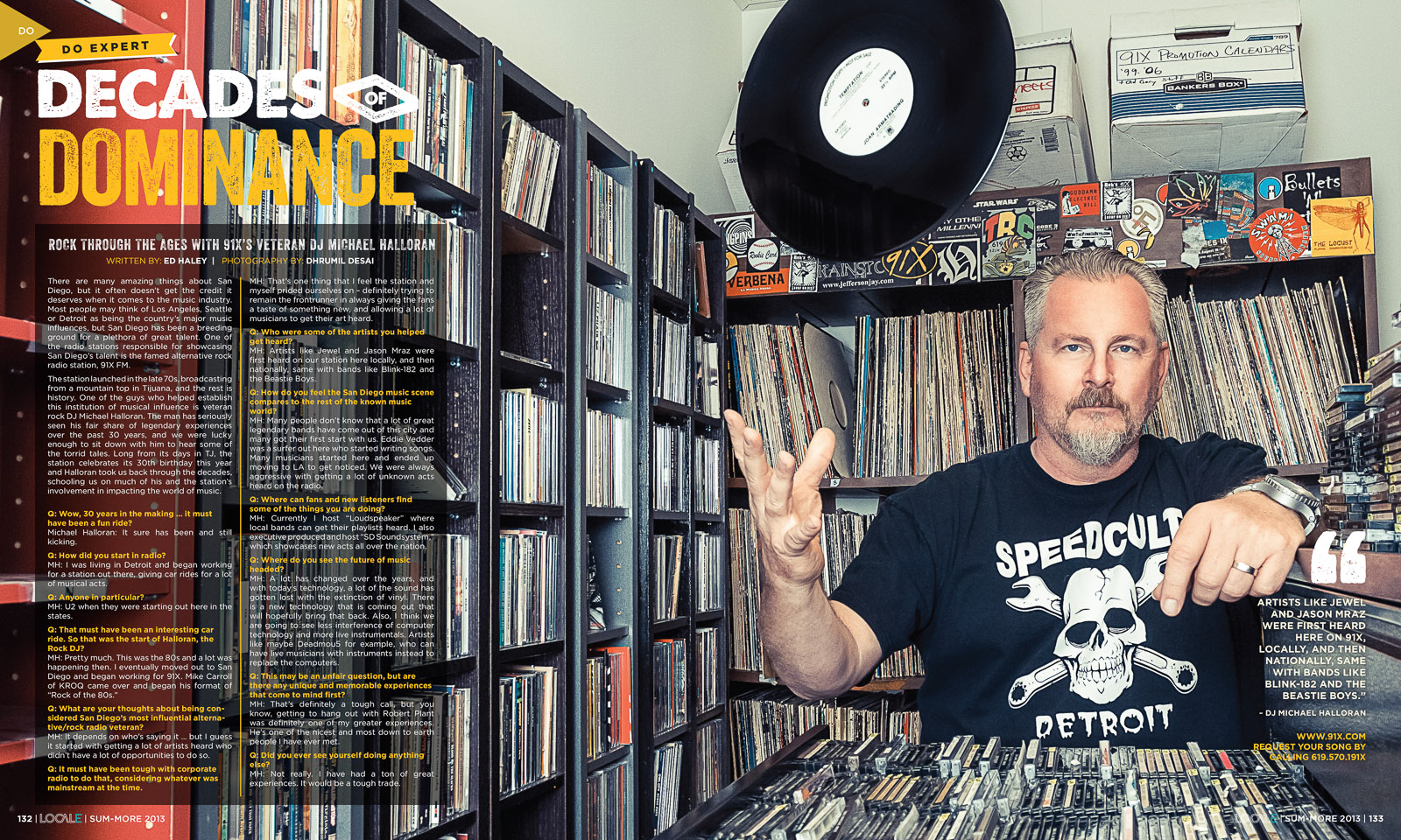 This raised the bar for pressure of the getting the shot. I drove down to 91X radio station's office in San Diego for a 5 minute shoot. Yeah. Clearly, we thrive under pressure. This was a small closet that was like a hall of records. And yes, I used lights for this.