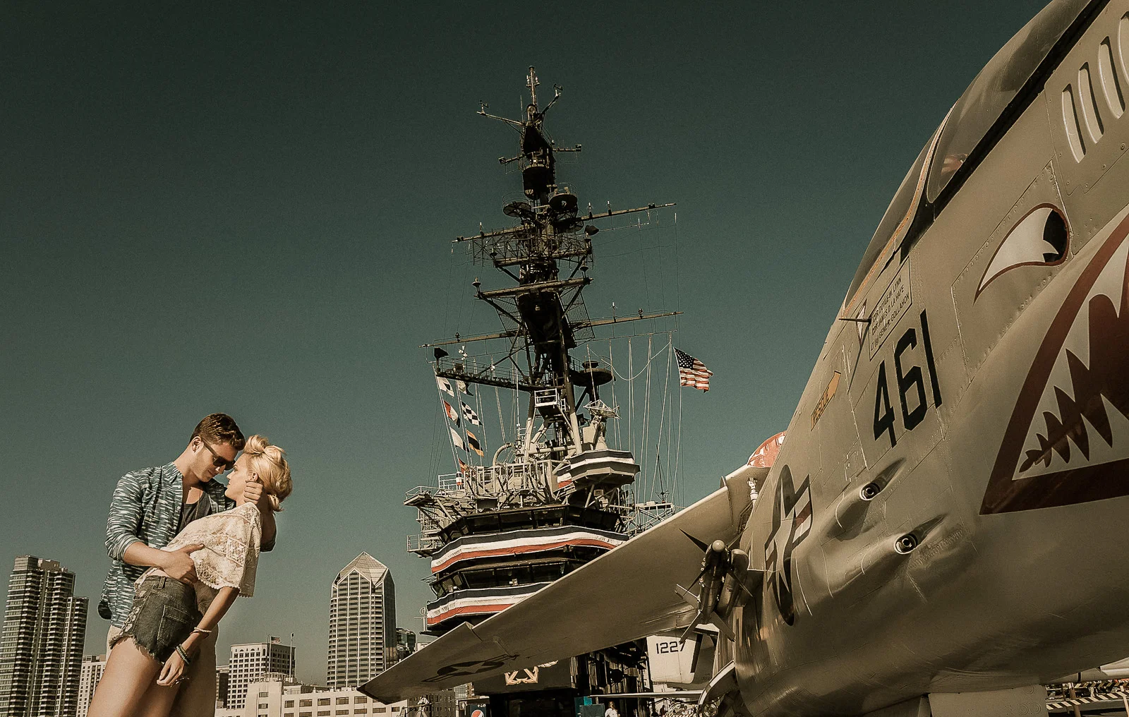 Locations matter. I am not such a fan of open endless fields because they are so repetitive in every fashion photographers' portfolio. I like to be different. This was one of the most epic locations I have shot in 2013. Its the USS Midway Museum in downtown San Diego.