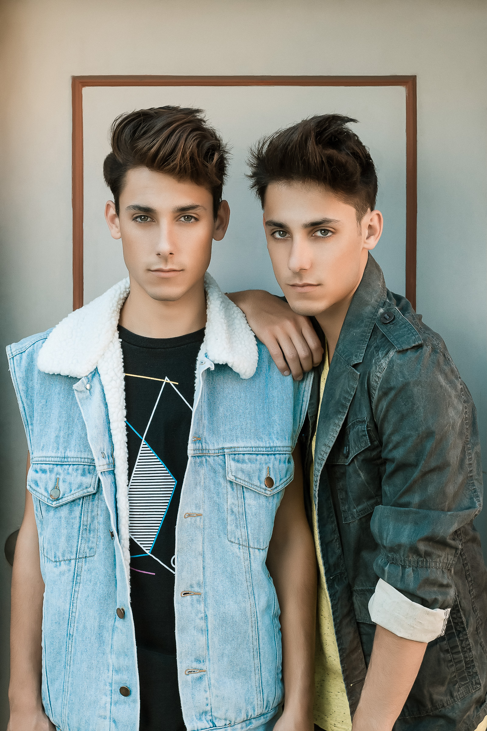This photo made it as my first cover shot in 2013. It was first time shooting twin male models. Though I have shot just Zach before. The brown frame on the door behind the twins reminds me of National Geographic covers.