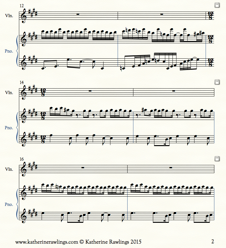 Figure 7.3: Breeze 2 (bar 12 - 13) followed by W ater Ripples + Rain Drops 2 (bar 14 -17). 