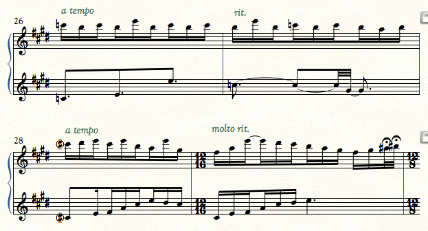 First two bars C natural, second 2 bars C sharp. Opposite harmony to Example 1. 