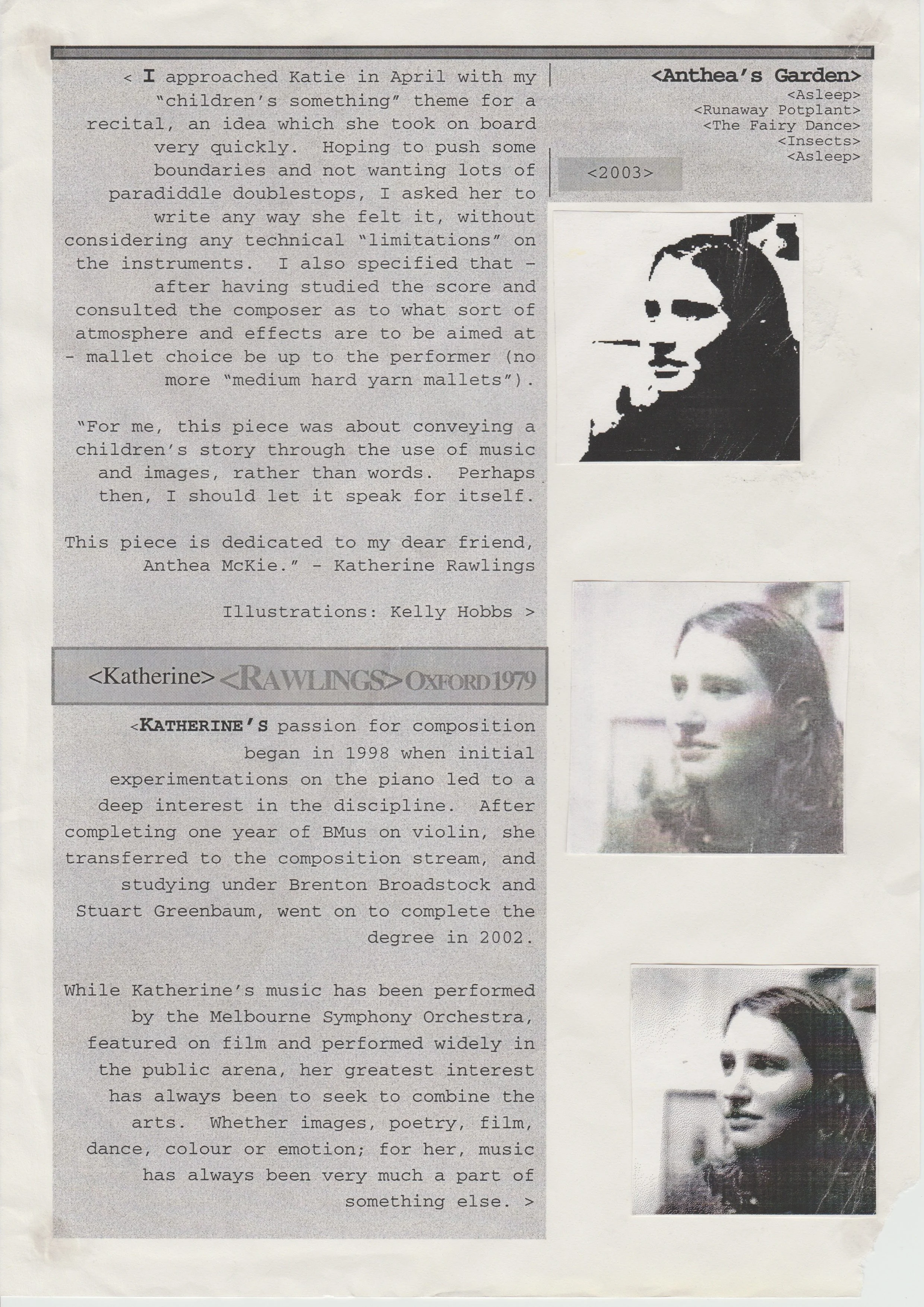 From the 2003 premiere performance concert program by Carmen Chan . © Carmen Chan