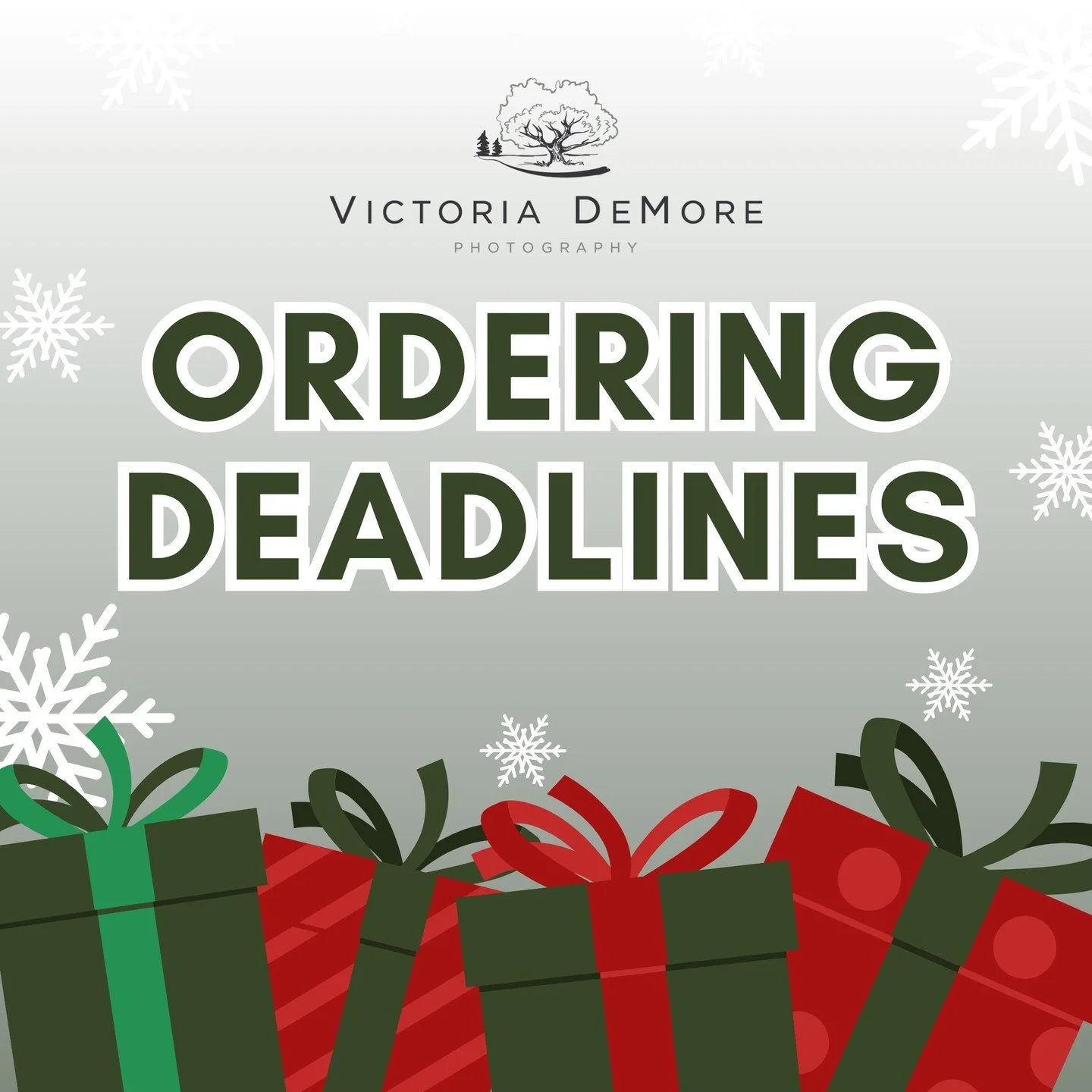 🎄📷HOLIDAY ORDERING DEADLINES🛍️❄️

Hey everyone! We know life is crazy, we feel ya, but it's important to remember that if you want prints for the holidays we need you to get your orders placed ASAP. 

💛 PRINT ORDERS - Must be placed by Wednesday 