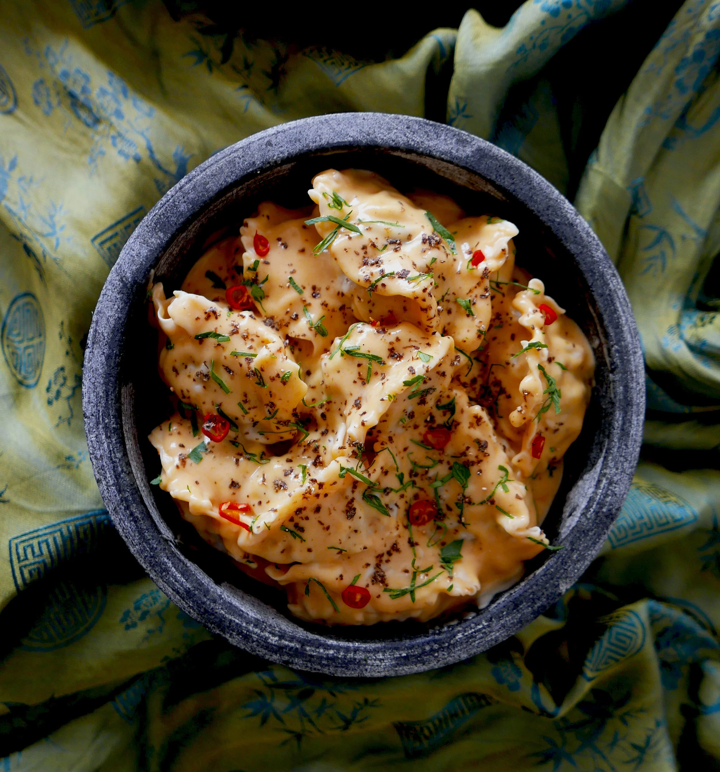 Handmade Pork Dumplings with Tom Yum Bechamel