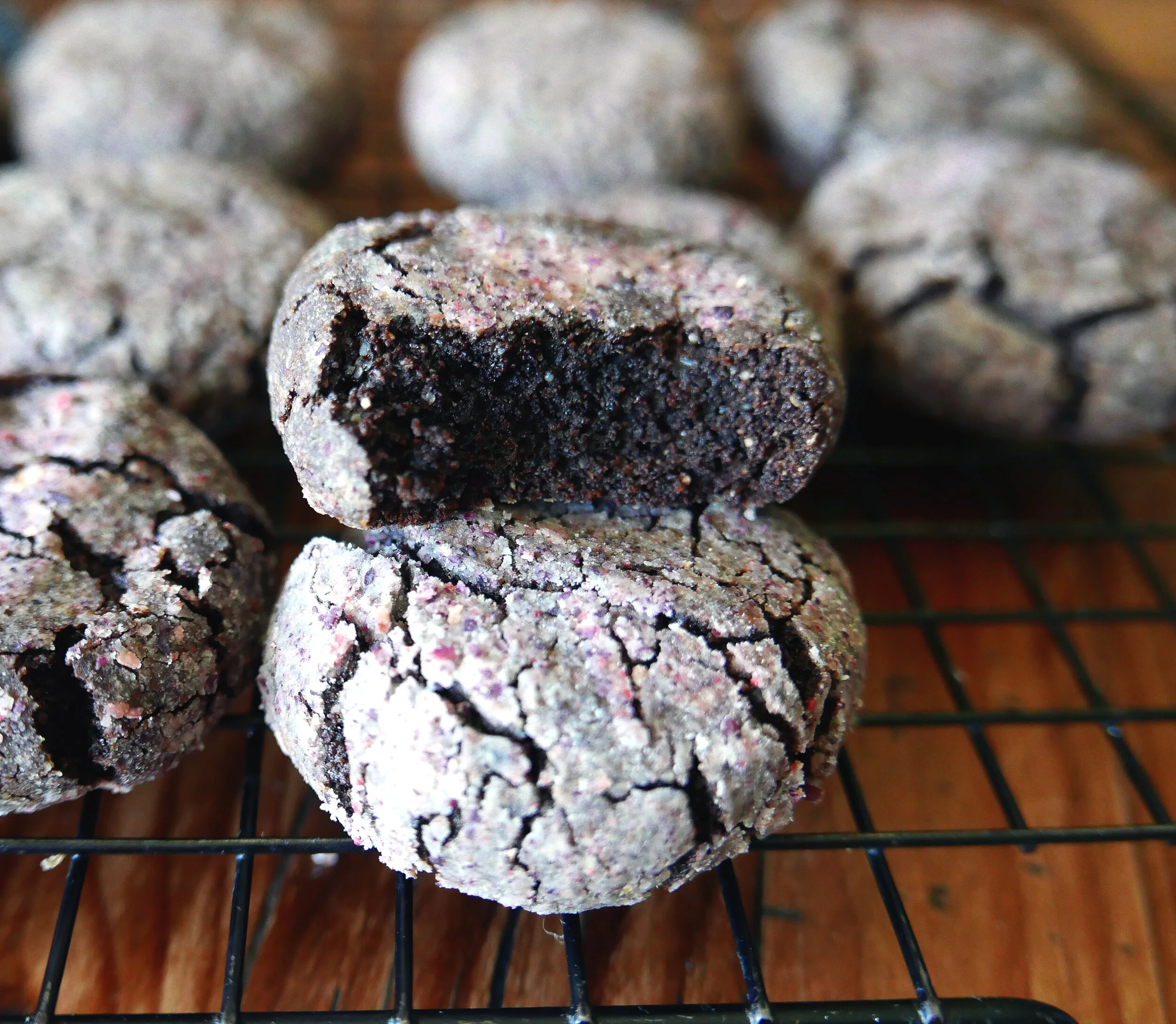 Sesame Chocolate Crinkle Cookies in Rose Sugar