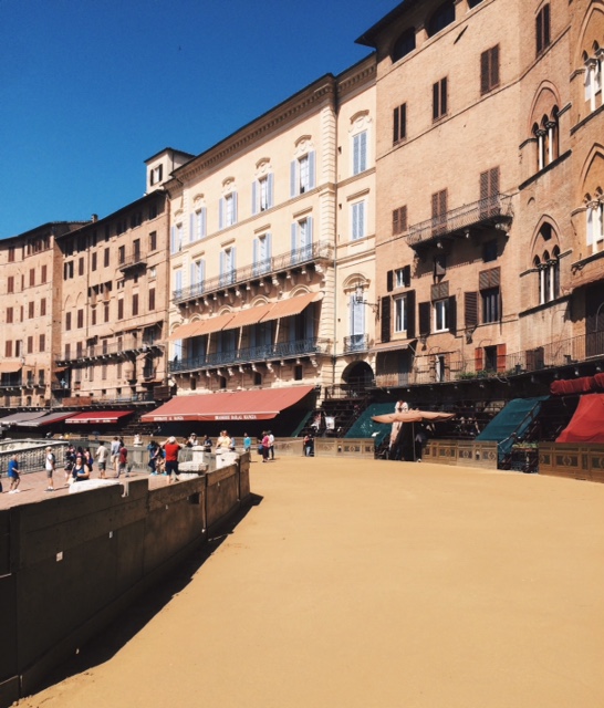 The main town square all set up for next week's Palio.