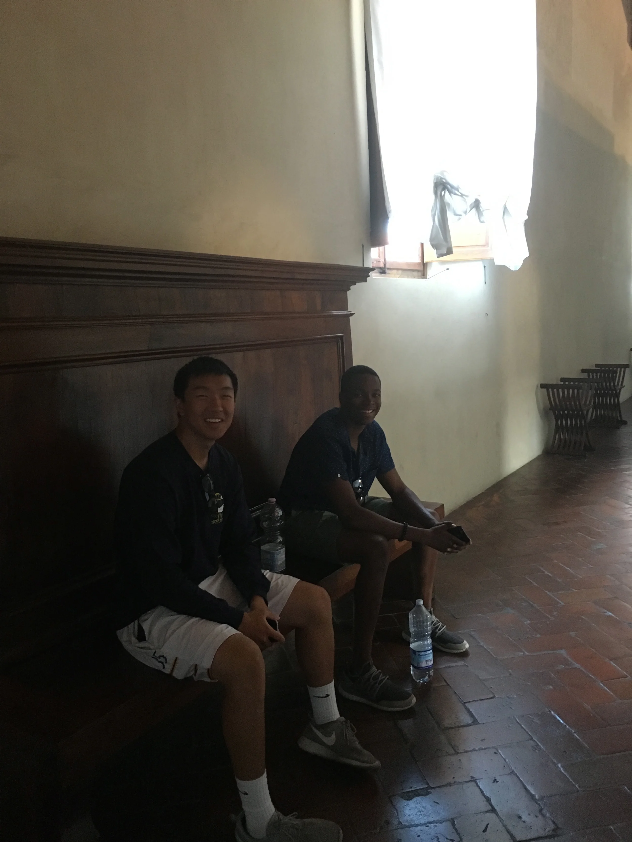 Michael and Isaiah outside the monks' cels at San Marco