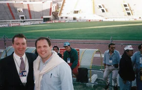 Brignole (left) working for IMG in Bolivia at Copa America in 1997, with former Argentine rugby player Matias Corral.