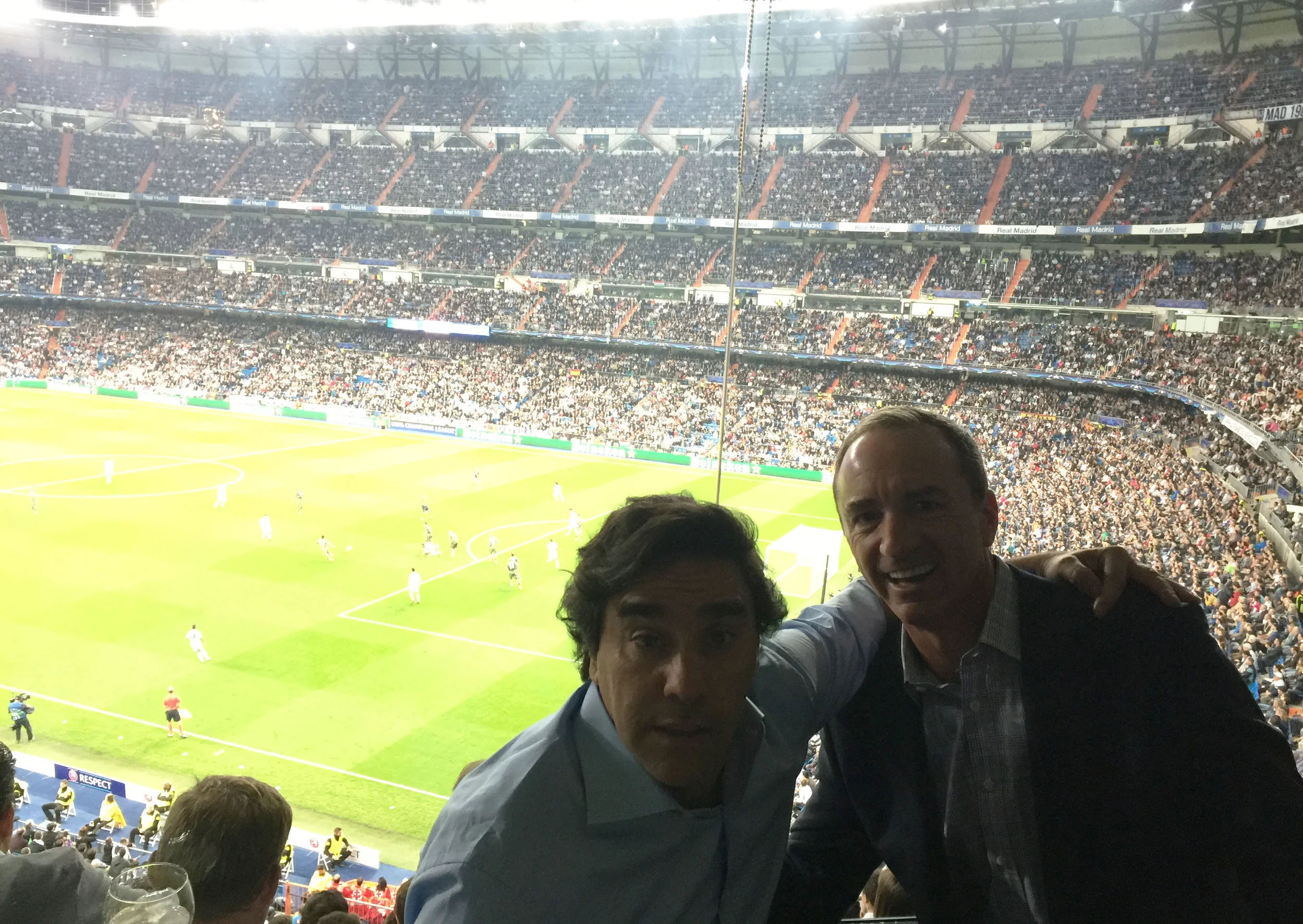 Carlos and Dario at the Champions League, Real Madrid vs Legia Warsaw game at the Santiago Bernabeu Stadium