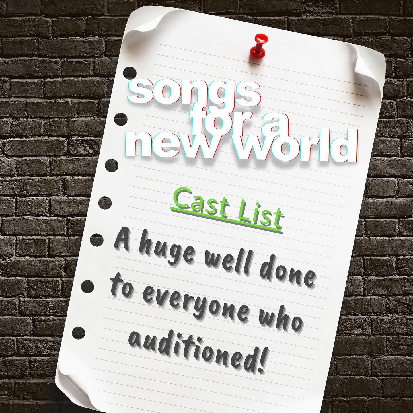 The cast list for Songs For a New World was released via email yesterday! Please make sure you check your emails if you haven&rsquo;t received it yet! It&rsquo;s going to be AMAZING! #theartscentretelford #songsforanewworld #musicaltheatre