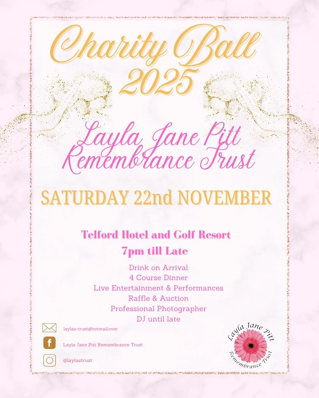 💕 LAYLA JANE PITT REMEMBRANCE TRUST - CHARITY BALL 2025

💕 Every year, we have the privilege of supporting the Layla Jane Pitt Remembrance Trust at their annual ball, which raises money for young people across the region.

💕 Rachel, Tristan, Liber