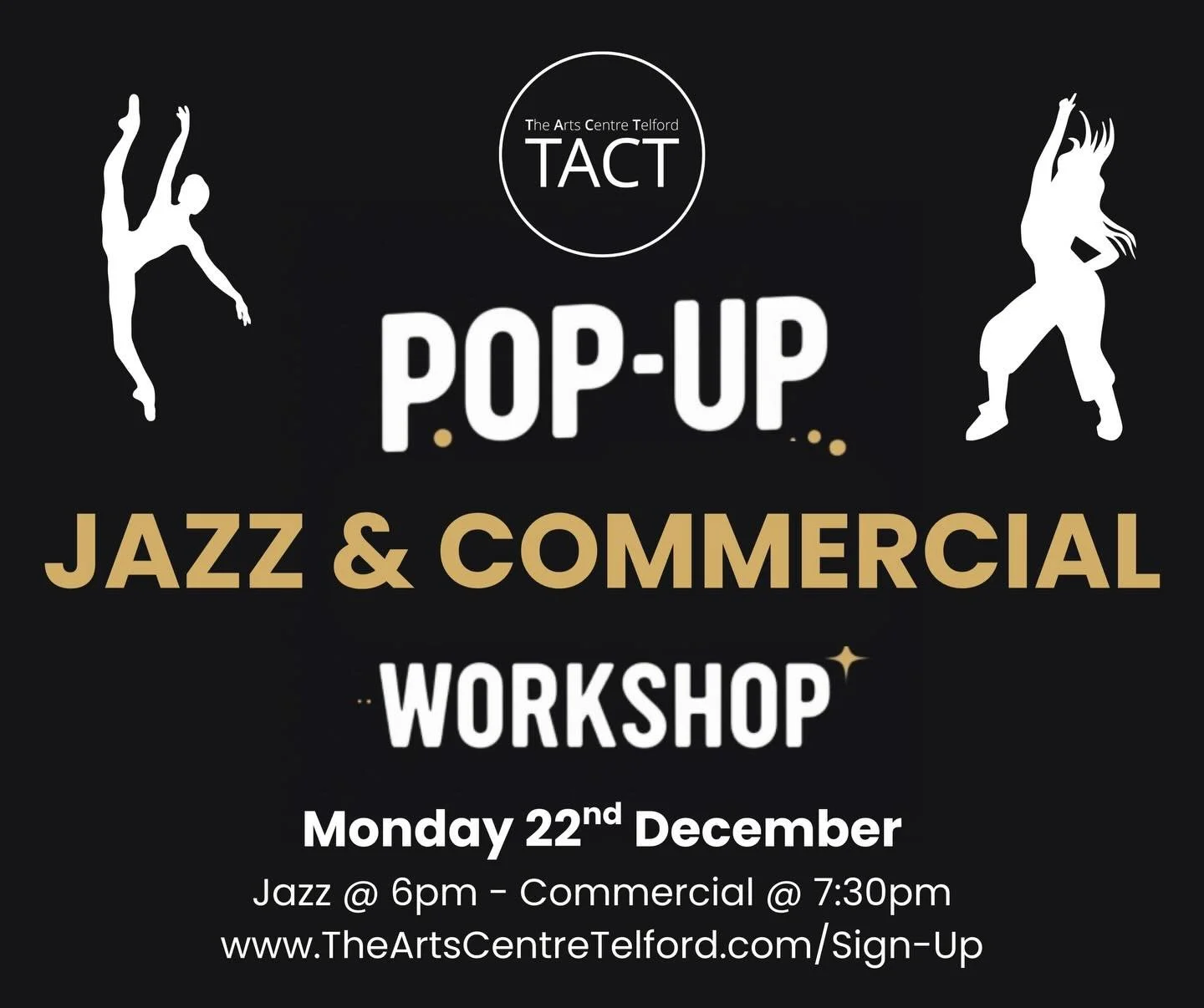 🕺 POP-UP WORKSHOPS AT TACT - THIS DECEMBER!

💃 Join us on Monday 22nd December for two pop-up dance workshops at our studios in Ketley! This time, it&rsquo;s Jazz and Commercial with a special guest teacher&hellip;to be revealed soon!

🕺 Get signe