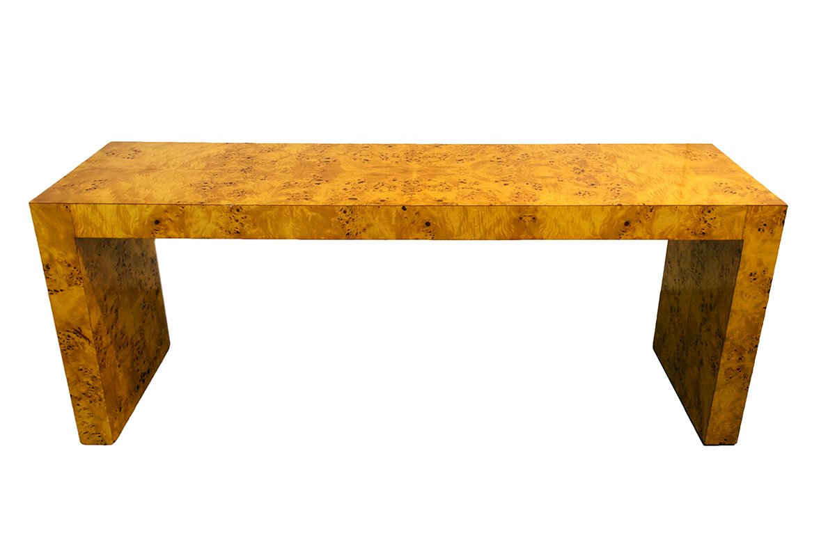 Burlwood console table: $1650