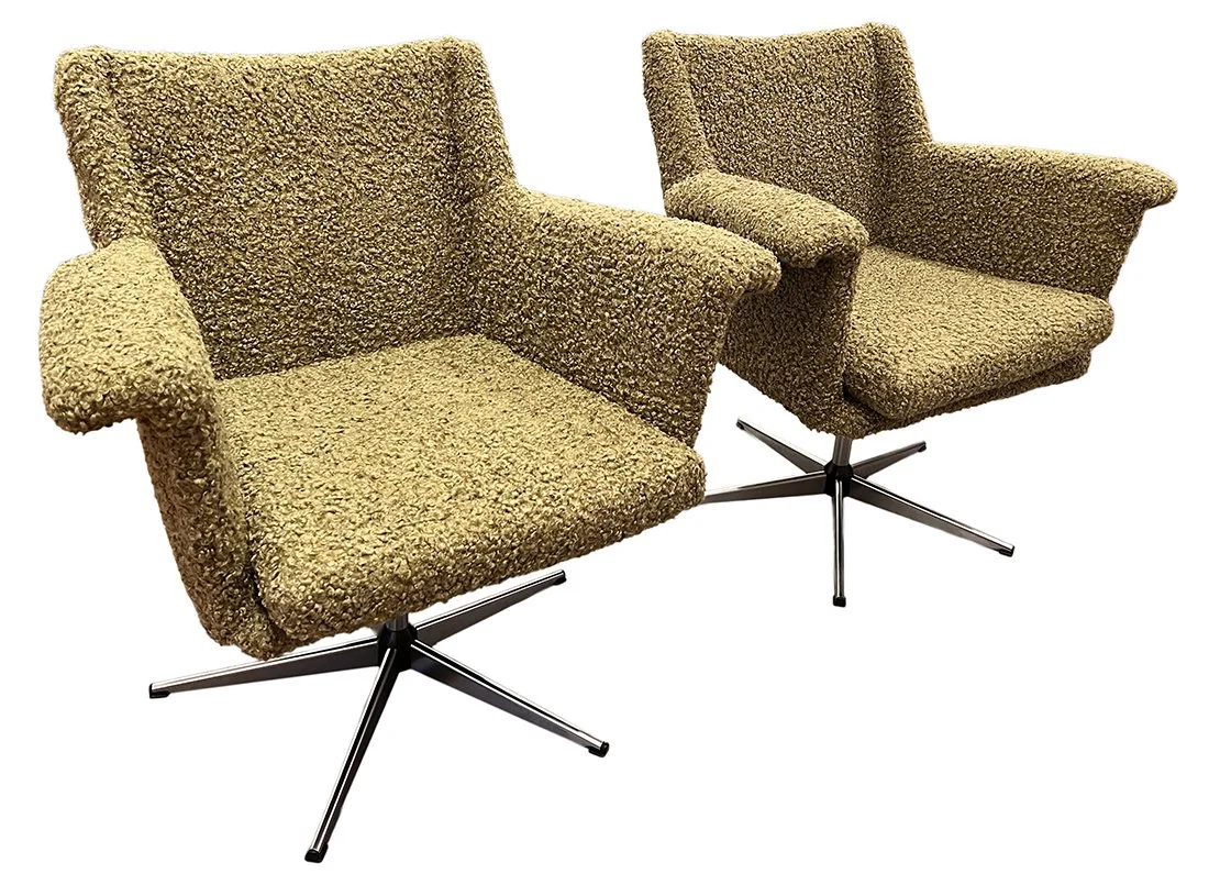 Danish swivel chairs in olive: $2600