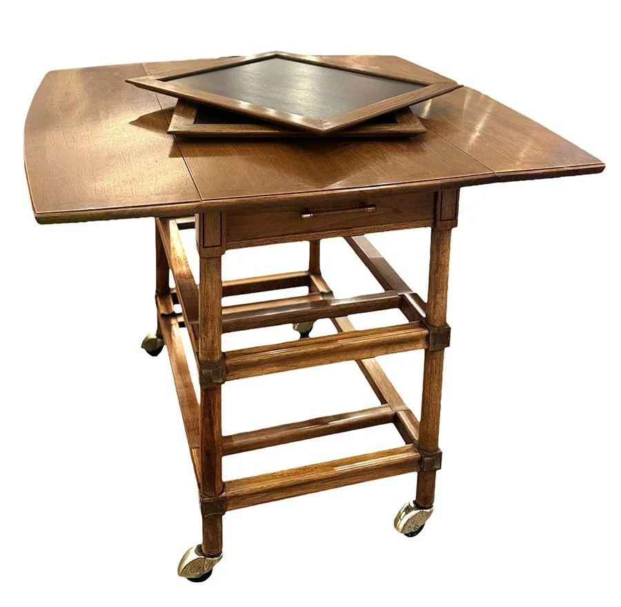Expandable rolling bar cart with two removeable trays.
